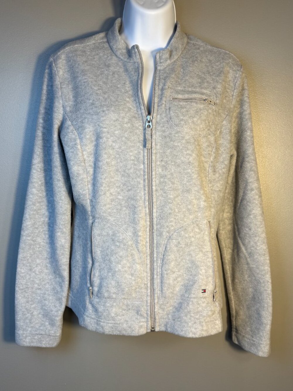 Tommy Hilfiger Light Gray Full Zip Fleece Jacket Women's‎ Medium